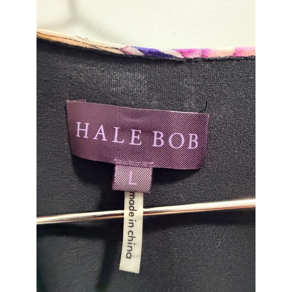 Hale Bob Floral Burnout Velvet Trim Tunic Dress Black Silk Blend 98RD6738 L - Picture 2 of 5